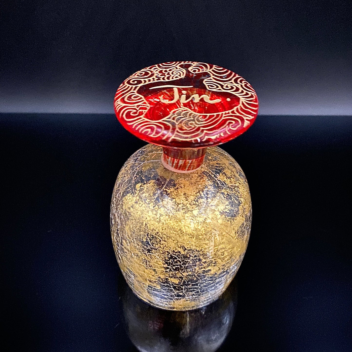 坂田 甚内（Jin）作 手吹き硝子 赤金彩 金箔 金彩 玻璃盃深甚紋グラス #41