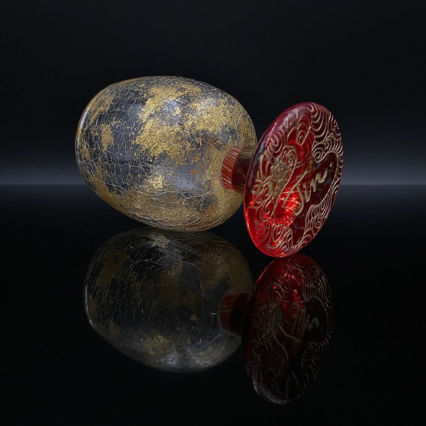 坂田 甚内（Jin）作 手吹き硝子 赤金彩 金箔 金彩 玻璃盃深甚紋グラス #41