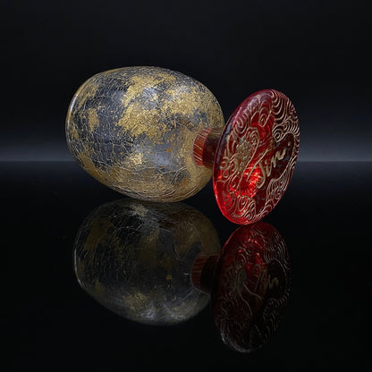 坂田 甚内（Jin）作 手吹き硝子 赤金彩 金箔 金彩 玻璃盃深甚紋グラス #41