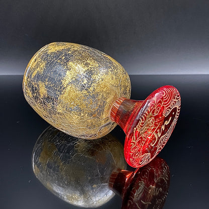 坂田 甚内（Jin）作 手吹き硝子 赤金彩 金箔 金彩 玻璃盃深甚紋グラス #41