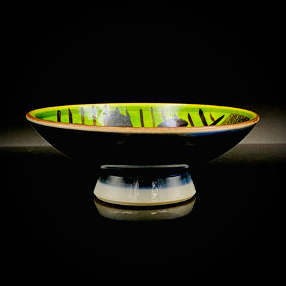 石川県無形文化財 日展特選作家 松本佐一 作 金彩緑彩黒絵象嵌風 ぐい呑 平盃 和のショットグラス #317