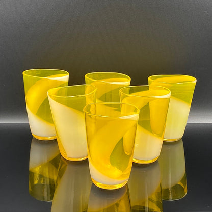 福岡 マルティグラス FTG Multiple Layer Glass 黄色＆白色 マーブルガラス グラス 6点セット #49