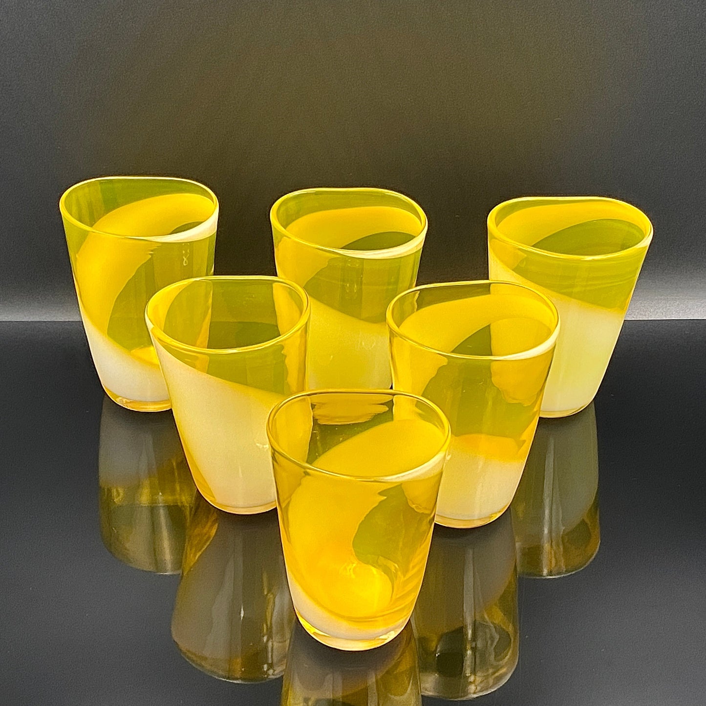 福岡 マルティグラス FTG Multiple Layer Glass 黄色＆白色 マーブルガラス グラス 6点セット #49