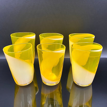 福岡 マルティグラス FTG Multiple Layer Glass 黄色＆白色 マーブルガラス グラス 6点セット #49