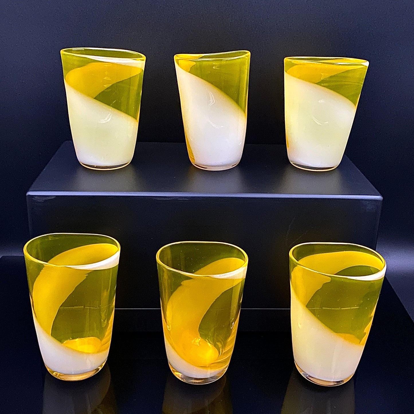 福岡 マルティグラス FTG Multiple Layer Glass 黄色＆白色 マーブルガラス グラス 6点セット #49