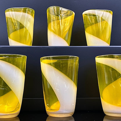 福岡 マルティグラス FTG Multiple Layer Glass 黄色＆白色 マーブルガラス グラス 6点セット #49