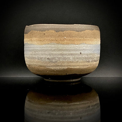Mashiko Modern Ceramics, Apprentice to Shoji Kamoda (Tono Period), Shigeo Kojima: Banded Clay Slips Multi-Glazed Matcha Bowl, Japanese Rocks Glass #366