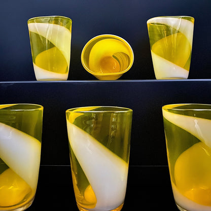 福岡 マルティグラス FTG Multiple Layer Glass 黄色＆白色 マーブルガラス グラス 6点セット #49