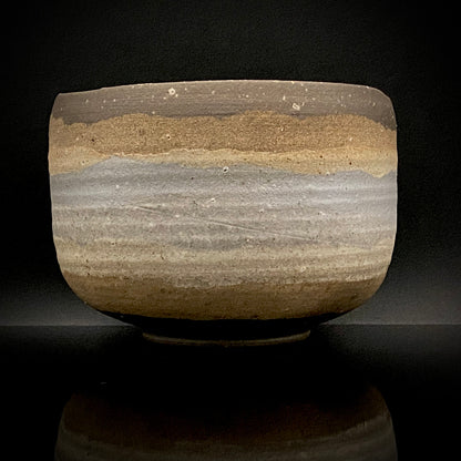 Mashiko Modern Ceramics, Apprentice to Shoji Kamoda (Tono Period), Shigeo Kojima: Banded Clay Slips Multi-Glazed Matcha Bowl, Japanese Rocks Glass #366