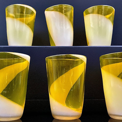 福岡 マルティグラス FTG Multiple Layer Glass 黄色＆白色 マーブルガラス グラス 6点セット #49