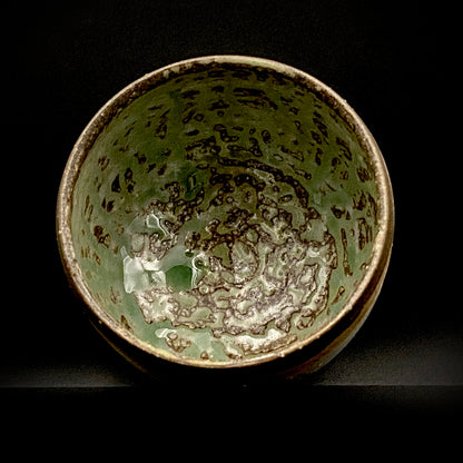 Mashiko Modern Ceramics, Apprentice to Shoji Kamoda (Tono Period), Shigeo Kojima: Banded Clay Slips Multi-Glazed Matcha Bowl, Japanese Rocks Glass #366