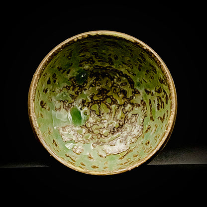 Mashiko Modern Ceramics, Apprentice to Shoji Kamoda (Tono Period), Shigeo Kojima: Banded Clay Slips Multi-Glazed Matcha Bowl, Japanese Rocks Glass #366