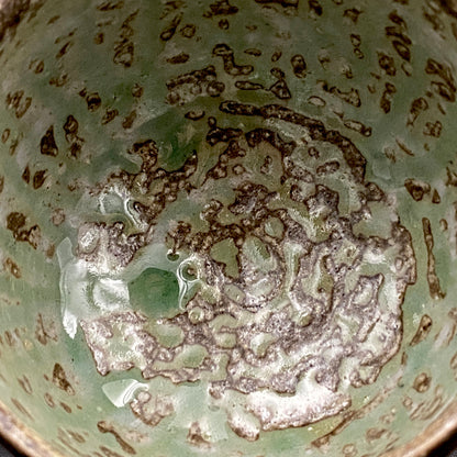 Mashiko Modern Ceramics, Apprentice to Shoji Kamoda (Tono Period), Shigeo Kojima: Banded Clay Slips Multi-Glazed Matcha Bowl, Japanese Rocks Glass #366