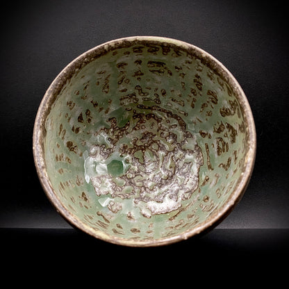 Mashiko Modern Ceramics, Apprentice to Shoji Kamoda (Tono Period), Shigeo Kojima: Banded Clay Slips Multi-Glazed Matcha Bowl, Japanese Rocks Glass #366