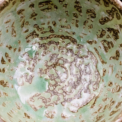 Mashiko Modern Ceramics, Apprentice to Shoji Kamoda (Tono Period), Shigeo Kojima: Banded Clay Slips Multi-Glazed Matcha Bowl, Japanese Rocks Glass #366