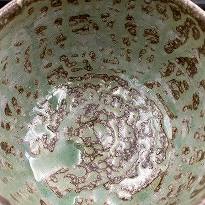 Mashiko Modern Ceramics, Apprentice to Shoji Kamoda (Tono Period), Shigeo Kojima: Banded Clay Slips Multi-Glazed Matcha Bowl, Japanese Rocks Glass #366