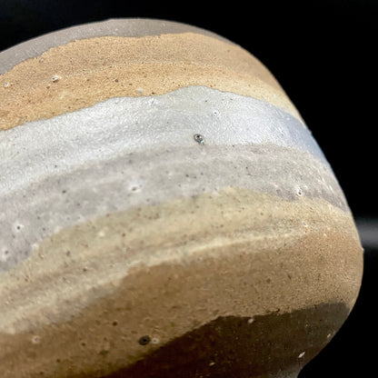 Mashiko Modern Ceramics, Apprentice to Shoji Kamoda (Tono Period), Shigeo Kojima: Banded Clay Slips Multi-Glazed Matcha Bowl, Japanese Rocks Glass #366