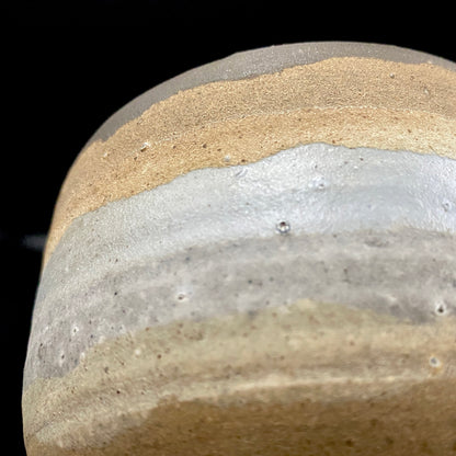 Mashiko Modern Ceramics, Apprentice to Shoji Kamoda (Tono Period), Shigeo Kojima: Banded Clay Slips Multi-Glazed Matcha Bowl, Japanese Rocks Glass #366
