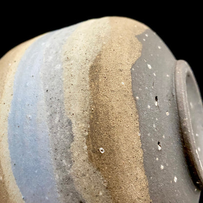 Mashiko Modern Ceramics, Apprentice to Shoji Kamoda (Tono Period), Shigeo Kojima: Banded Clay Slips Multi-Glazed Matcha Bowl, Japanese Rocks Glass #366