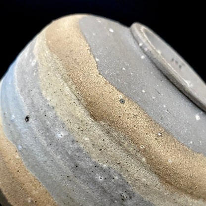 Mashiko Modern Ceramics, Apprentice to Shoji Kamoda (Tono Period), Shigeo Kojima: Banded Clay Slips Multi-Glazed Matcha Bowl, Japanese Rocks Glass #366