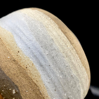 Mashiko Modern Ceramics, Apprentice to Shoji Kamoda (Tono Period), Shigeo Kojima: Banded Clay Slips Multi-Glazed Matcha Bowl, Japanese Rocks Glass #366