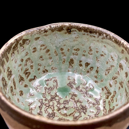 Mashiko Modern Ceramics, Apprentice to Shoji Kamoda (Tono Period), Shigeo Kojima: Banded Clay Slips Multi-Glazed Matcha Bowl, Japanese Rocks Glass #366