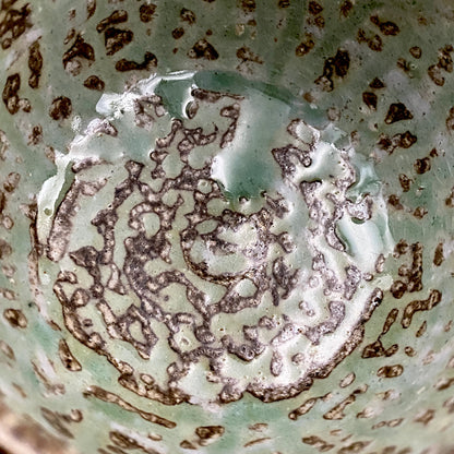 Mashiko Modern Ceramics, Apprentice to Shoji Kamoda (Tono Period), Shigeo Kojima: Banded Clay Slips Multi-Glazed Matcha Bowl, Japanese Rocks Glass #366