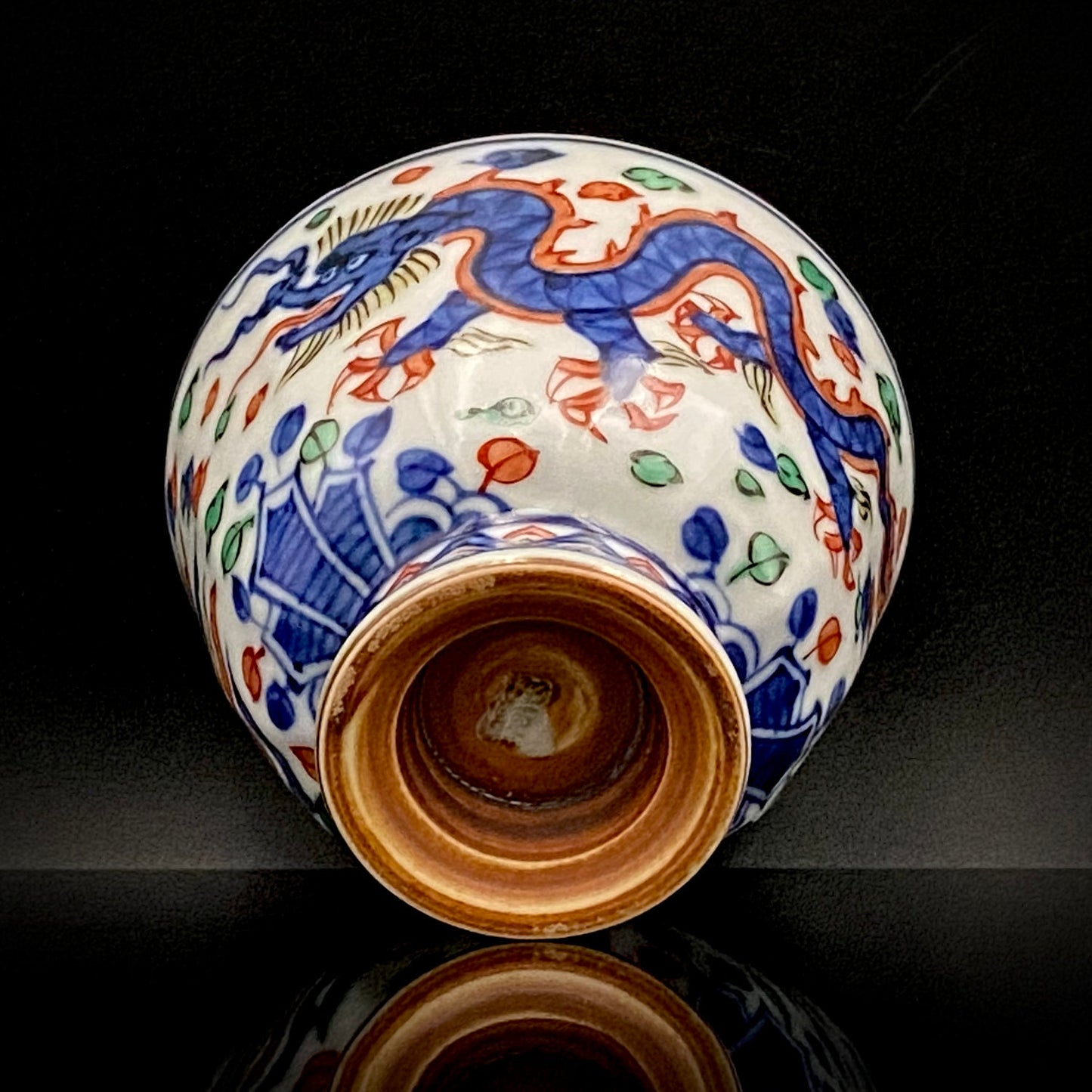 Kyoto Kiyomizu Ware, Master Artisan of Kyoto, Traditional Craftsman Shosen Tsuchiyama: Heian Shosen Polychrome Dragon and Phoenix Sake Cup, Guinomi, Japanese Shot Glass #377