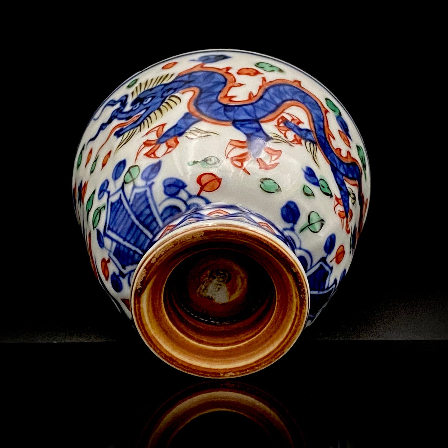 Kyoto Kiyomizu Ware, Master Artisan of Kyoto, Traditional Craftsman Shosen Tsuchiyama: Heian Shosen Polychrome Dragon and Phoenix Sake Cup, Guinomi, Japanese Shot Glass #377