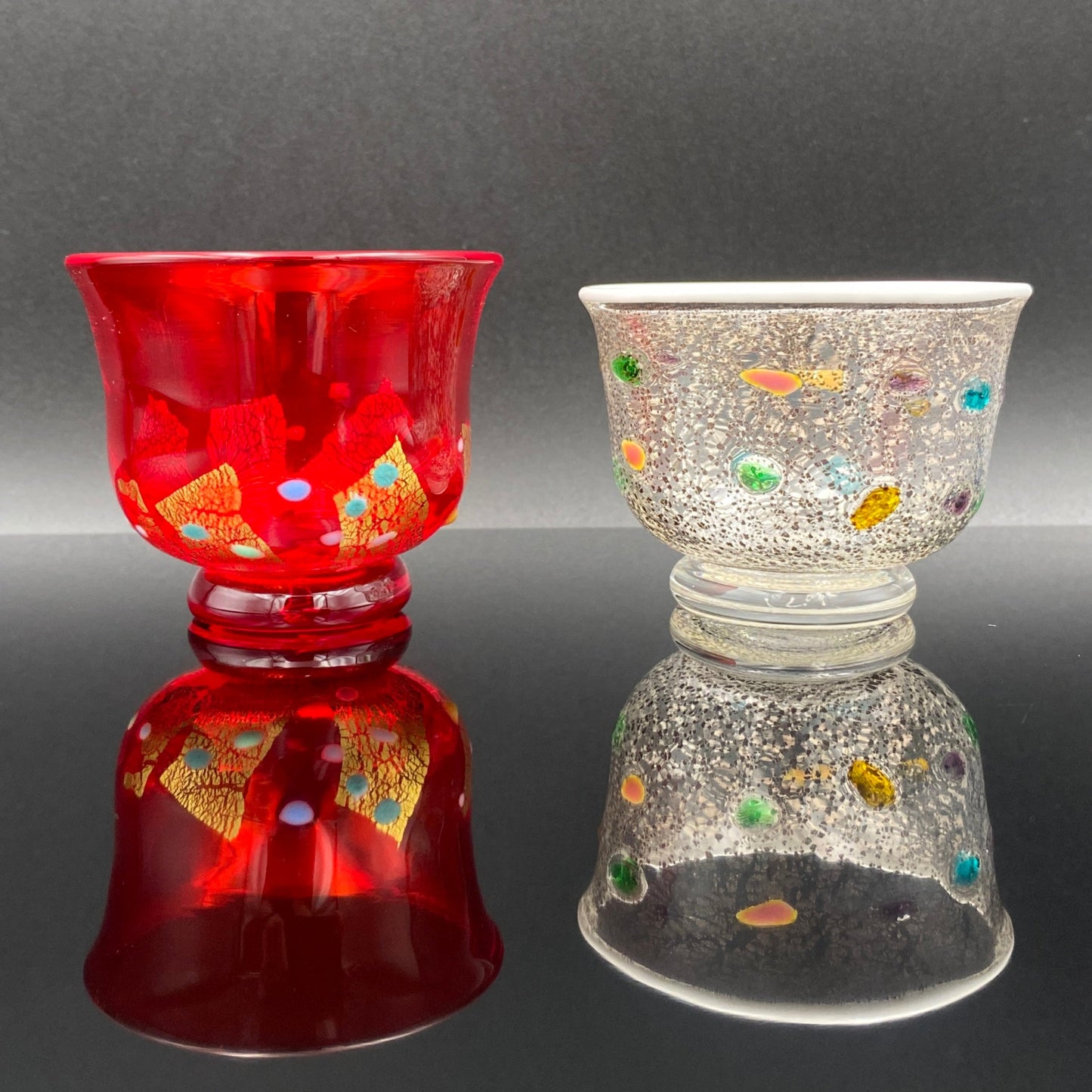 石井 康治 作 『祝盃』手吹き硝子 赤白酒盃２点セット #54