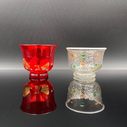 石井 康治 作 『祝盃』手吹き硝子 赤白酒盃２点セット #54