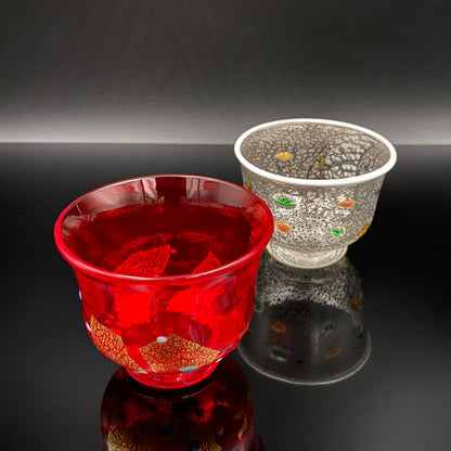 石井 康治 作 『祝盃』手吹き硝子 赤白酒盃２点セット #54