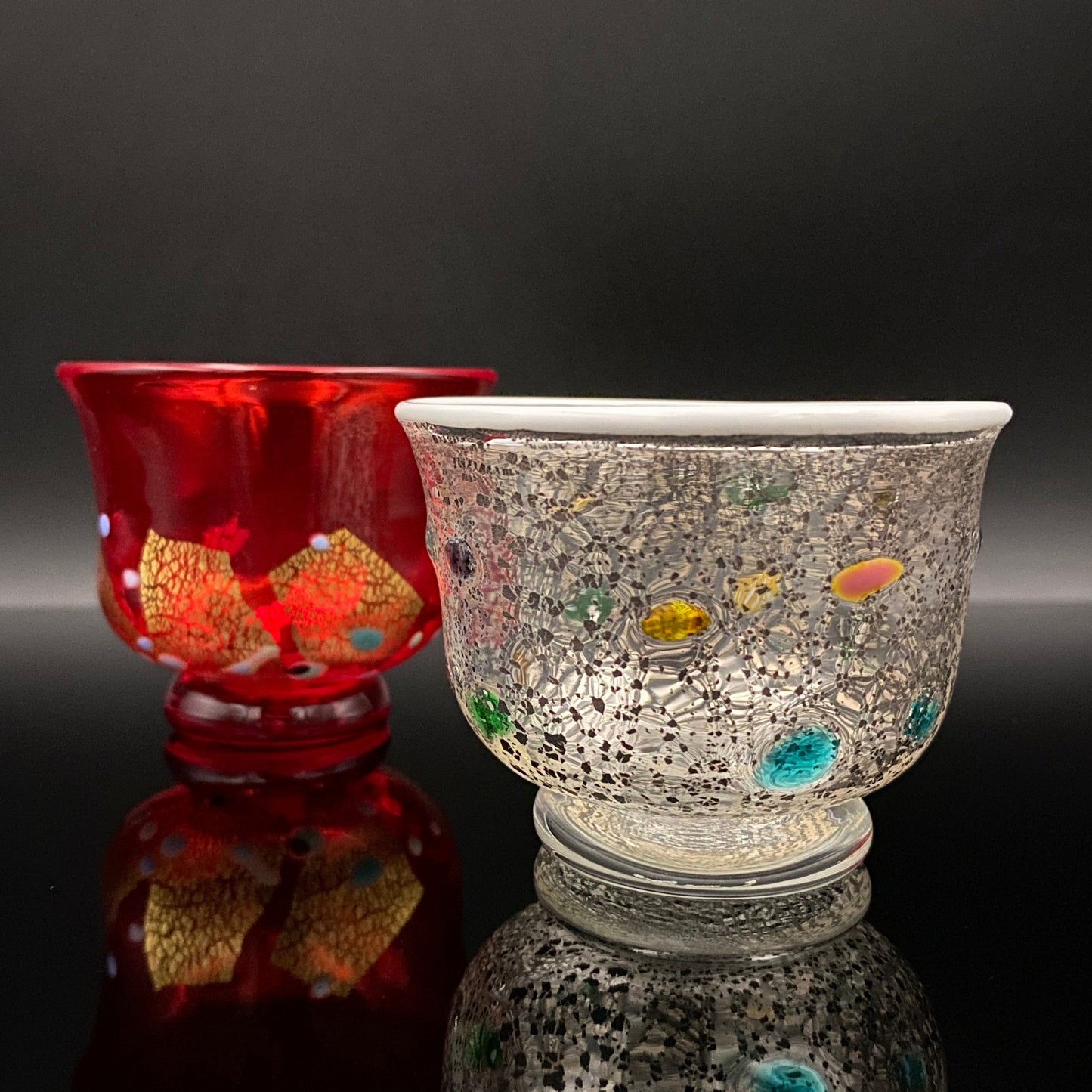 石井 康治 作 『祝盃』手吹き硝子 赤白酒盃２点セット #54