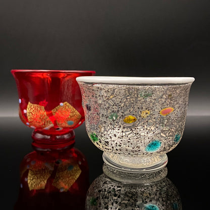 石井 康治 作 『祝盃』手吹き硝子 赤白酒盃２点セット #54