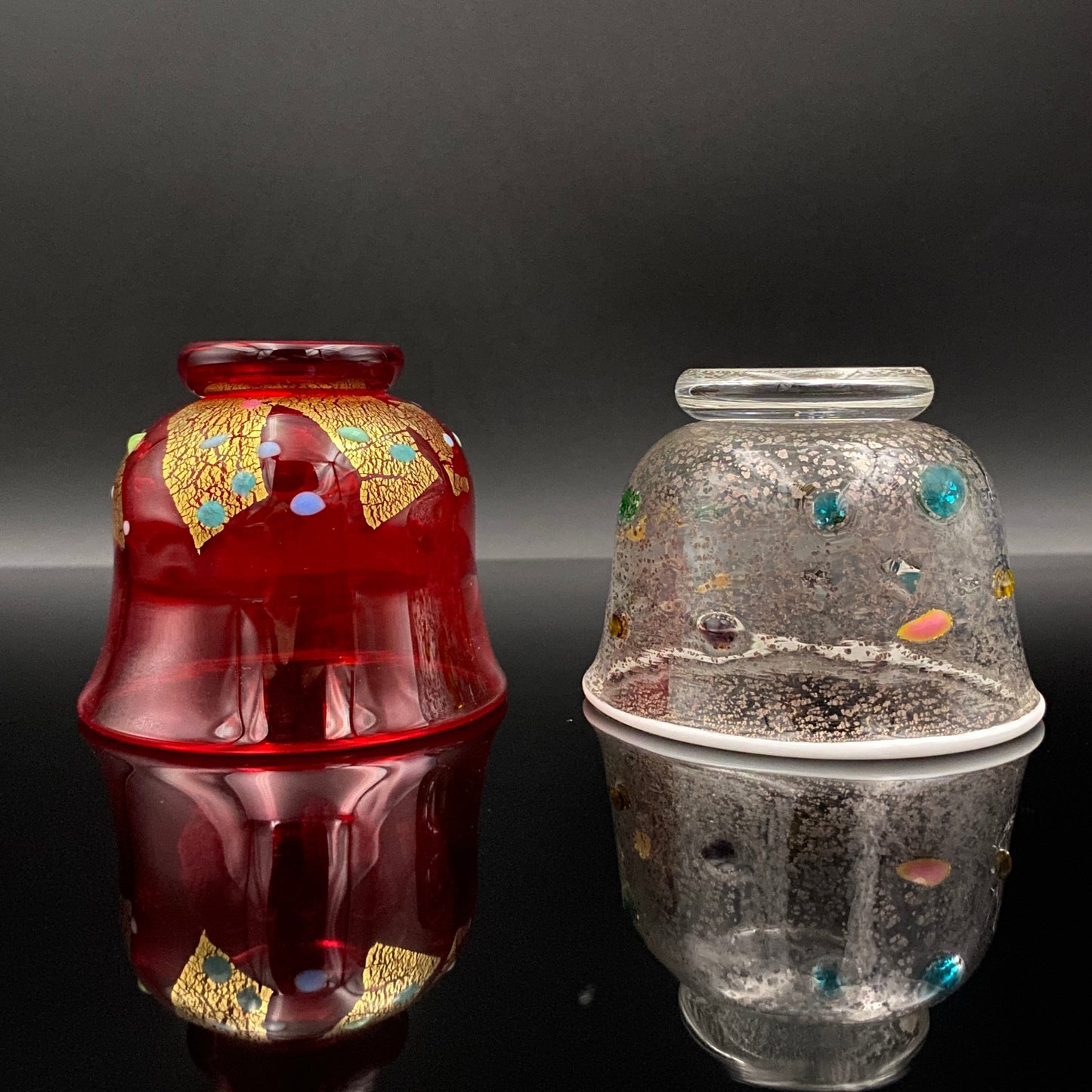 石井 康治 作 『祝盃』手吹き硝子 赤白酒盃２点セット #54