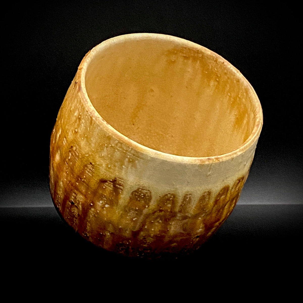 文部大臣賞受賞、ボストン美術館永久収蔵作家 叶 光夫 作 鉄刷毛目 筒茶碗 ロックグラス #335