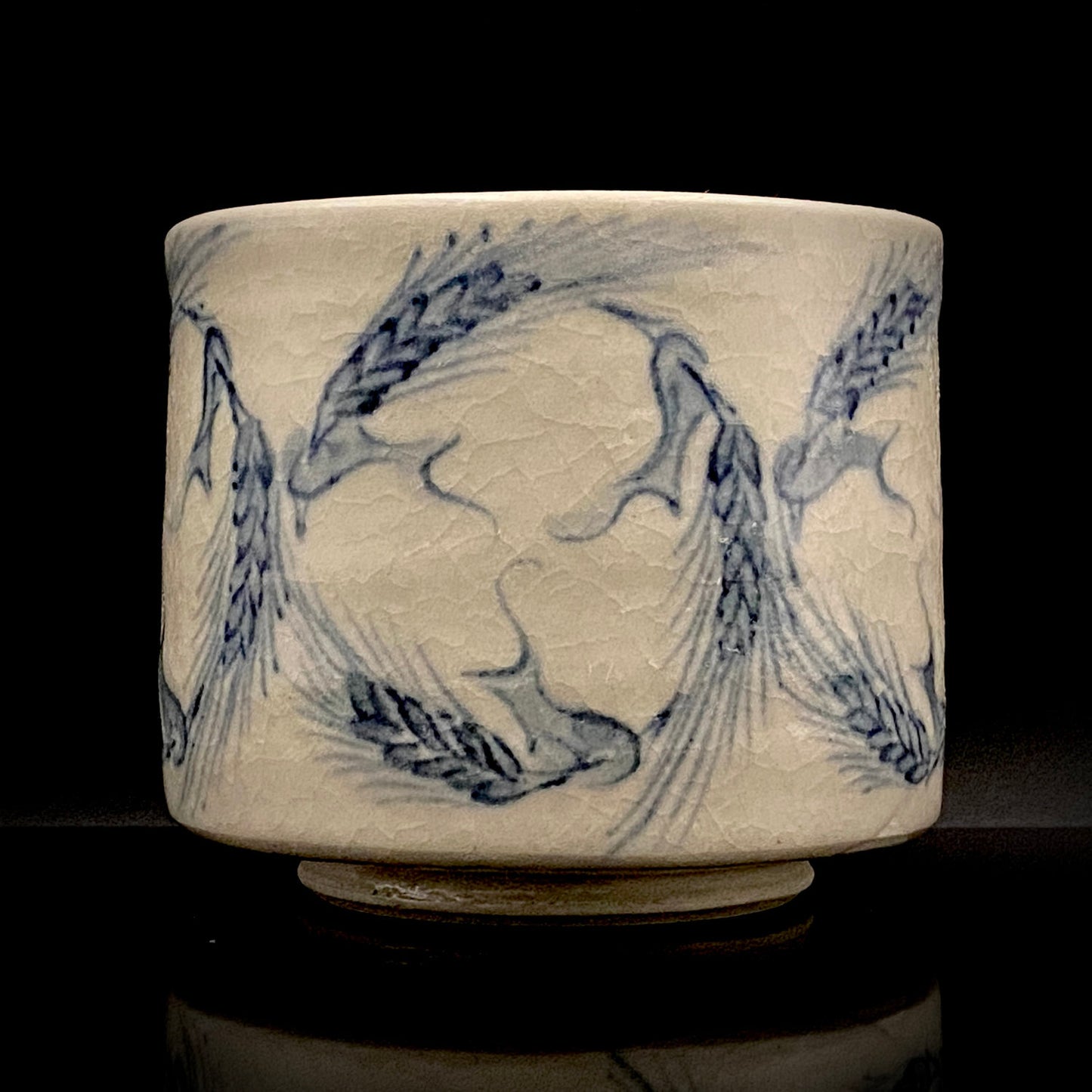 青山窑 青山德弘（Aoyama Norihiro）作 白釉贯入染付麦穗纹 筒型自由杯 和风威士忌杯 酒器 #381