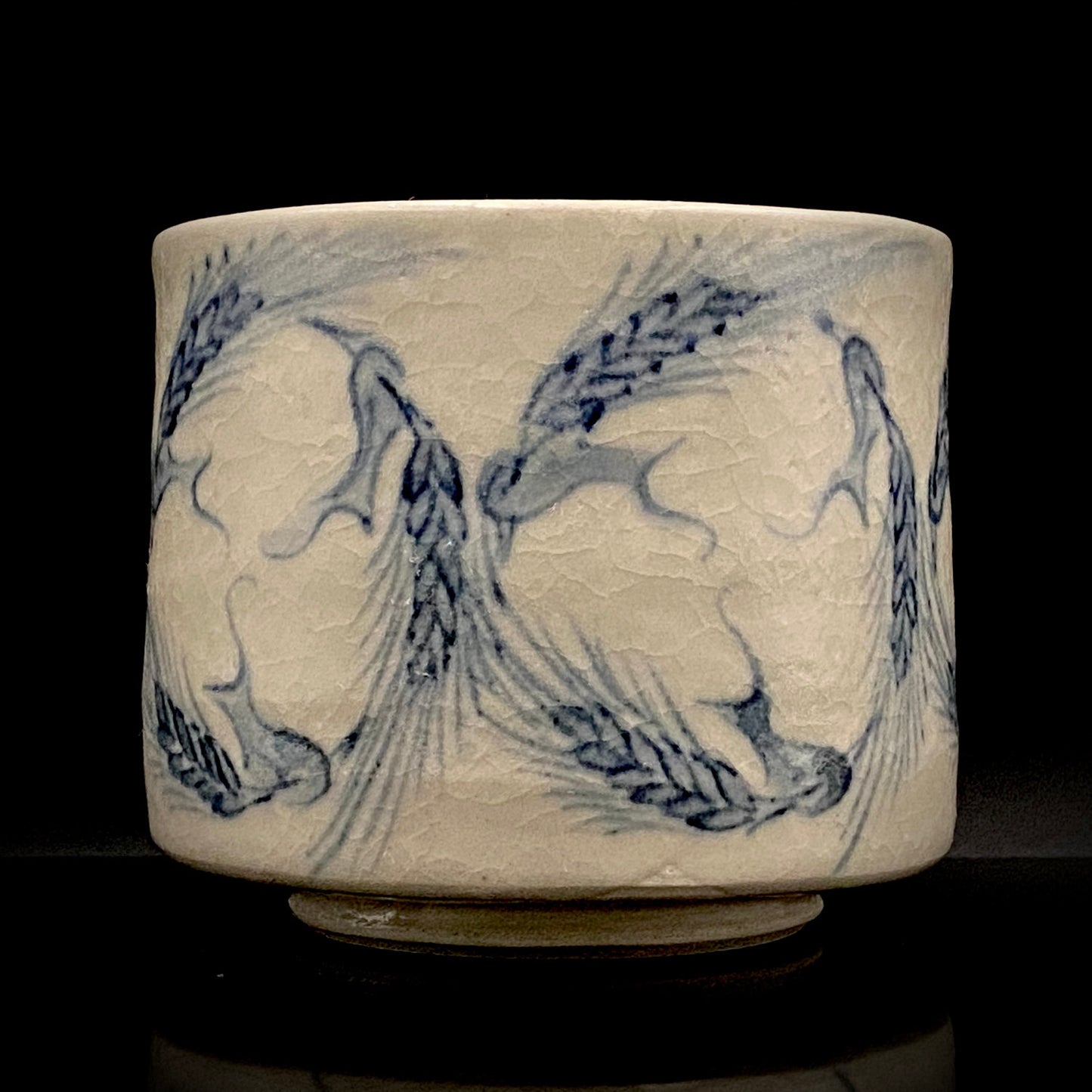 青山窑 青山德弘（Aoyama Norihiro）作 白釉贯入染付麦穗纹 筒型自由杯 和风威士忌杯 酒器 #381