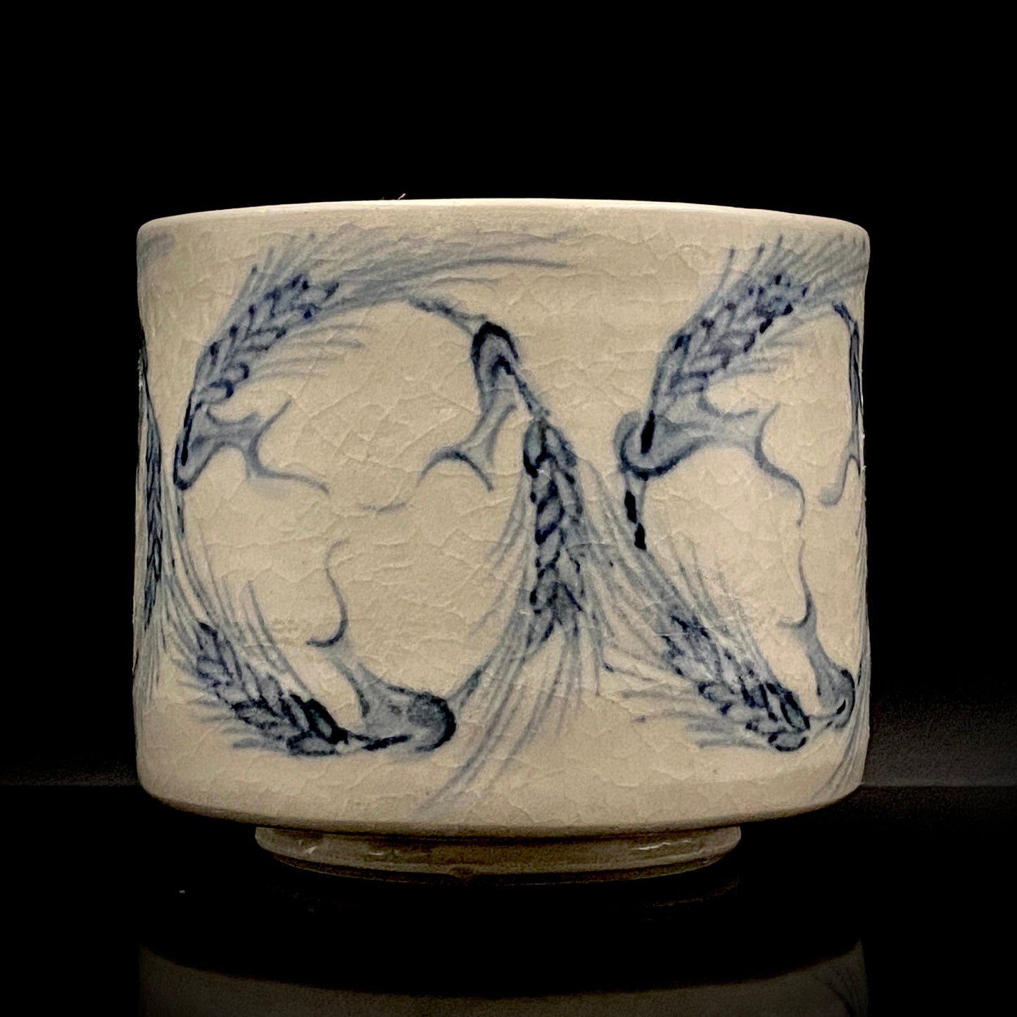 青山窑 青山德弘（Aoyama Norihiro）作 白釉贯入染付麦穗纹 筒型自由杯 和风威士忌杯 酒器 #381