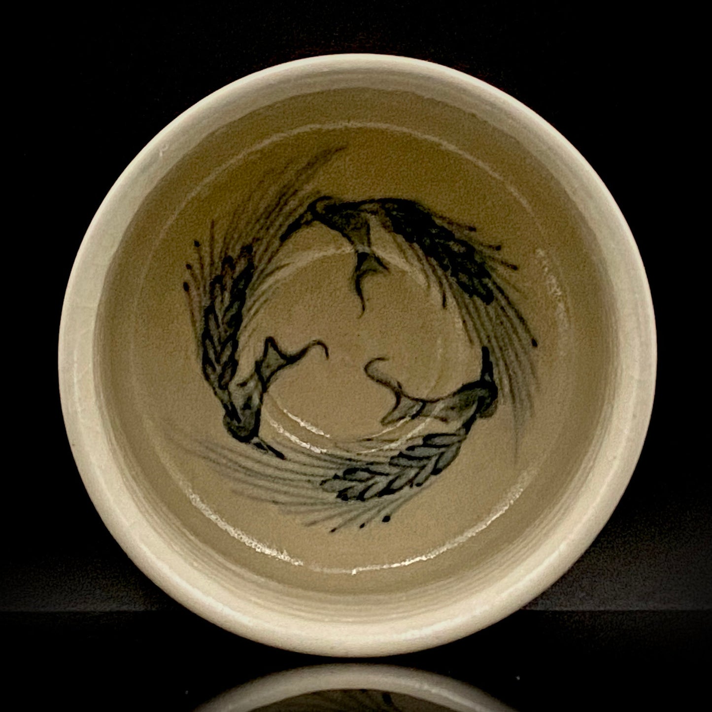 青山窑 青山德弘（Aoyama Norihiro）作 白釉贯入染付麦穗纹 筒型自由杯 和风威士忌杯 酒器 #381