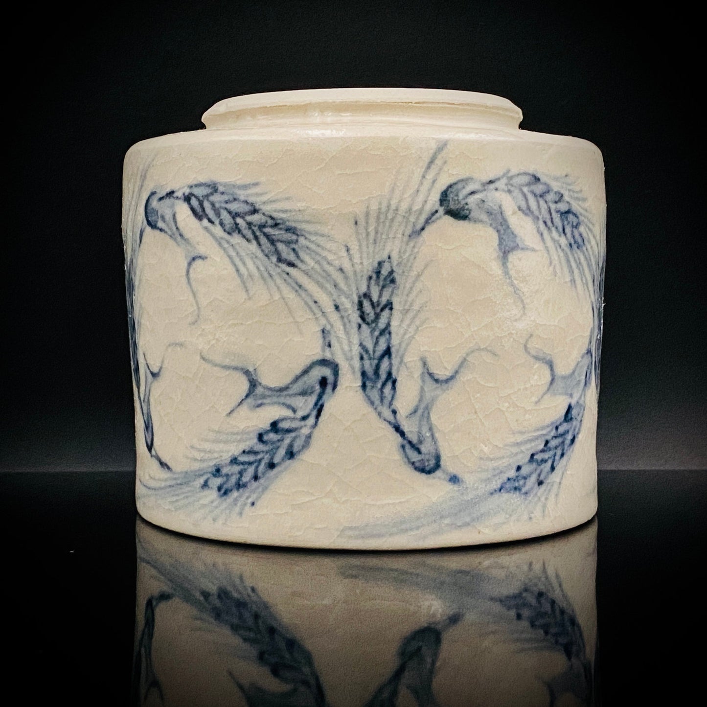 青山窑 青山德弘（Aoyama Norihiro）作 白釉贯入染付麦穗纹 筒型自由杯 和风威士忌杯 酒器 #381