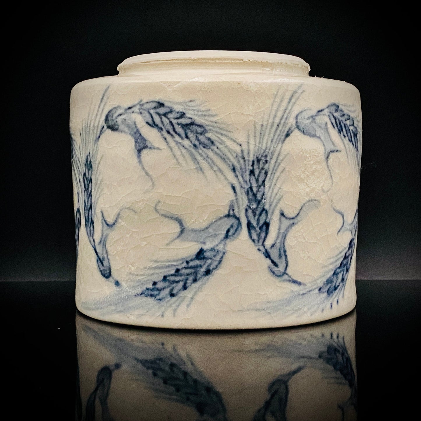 青山窑 青山德弘（Aoyama Norihiro）作 白釉贯入染付麦穗纹 筒型自由杯 和风威士忌杯 酒器 #381
