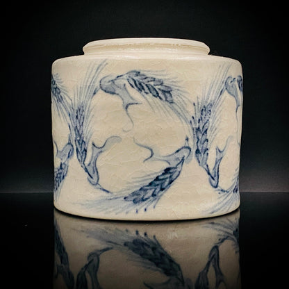 青山窑 青山德弘（Aoyama Norihiro）作 白釉贯入染付麦穗纹 筒型自由杯 和风威士忌杯 酒器 #381