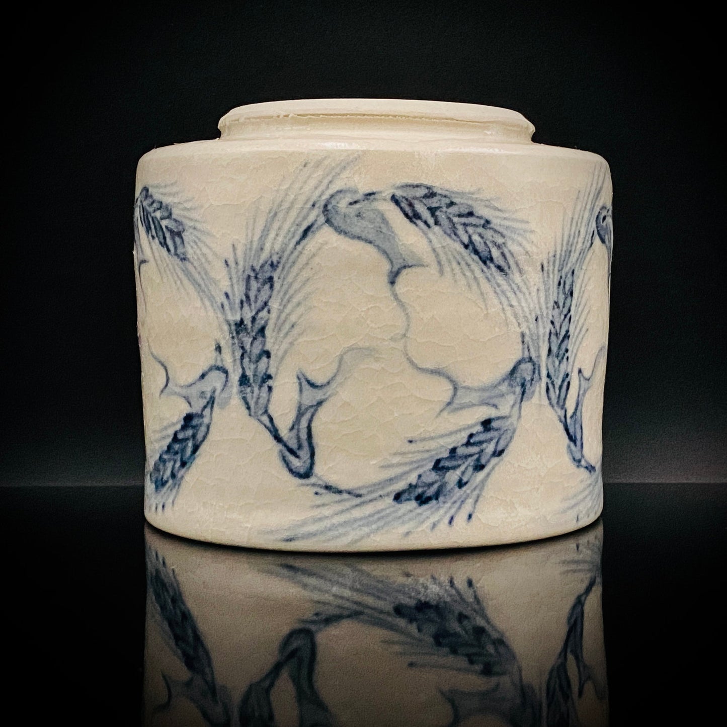 青山窑 青山德弘（Aoyama Norihiro）作 白釉贯入染付麦穗纹 筒型自由杯 和风威士忌杯 酒器 #381