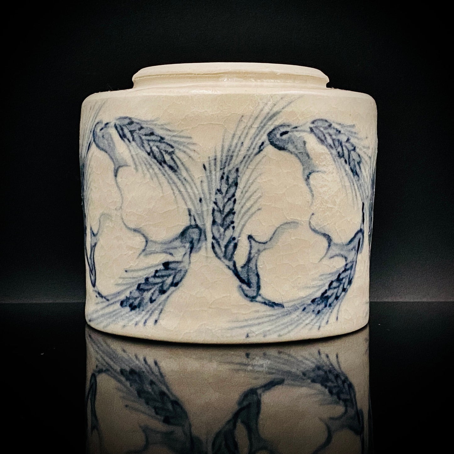 青山窑 青山德弘（Aoyama Norihiro）作 白釉贯入染付麦穗纹 筒型自由杯 和风威士忌杯 酒器 #381