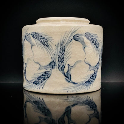 青山窑 青山德弘（Aoyama Norihiro）作 白釉贯入染付麦穗纹 筒型自由杯 和风威士忌杯 酒器 #381