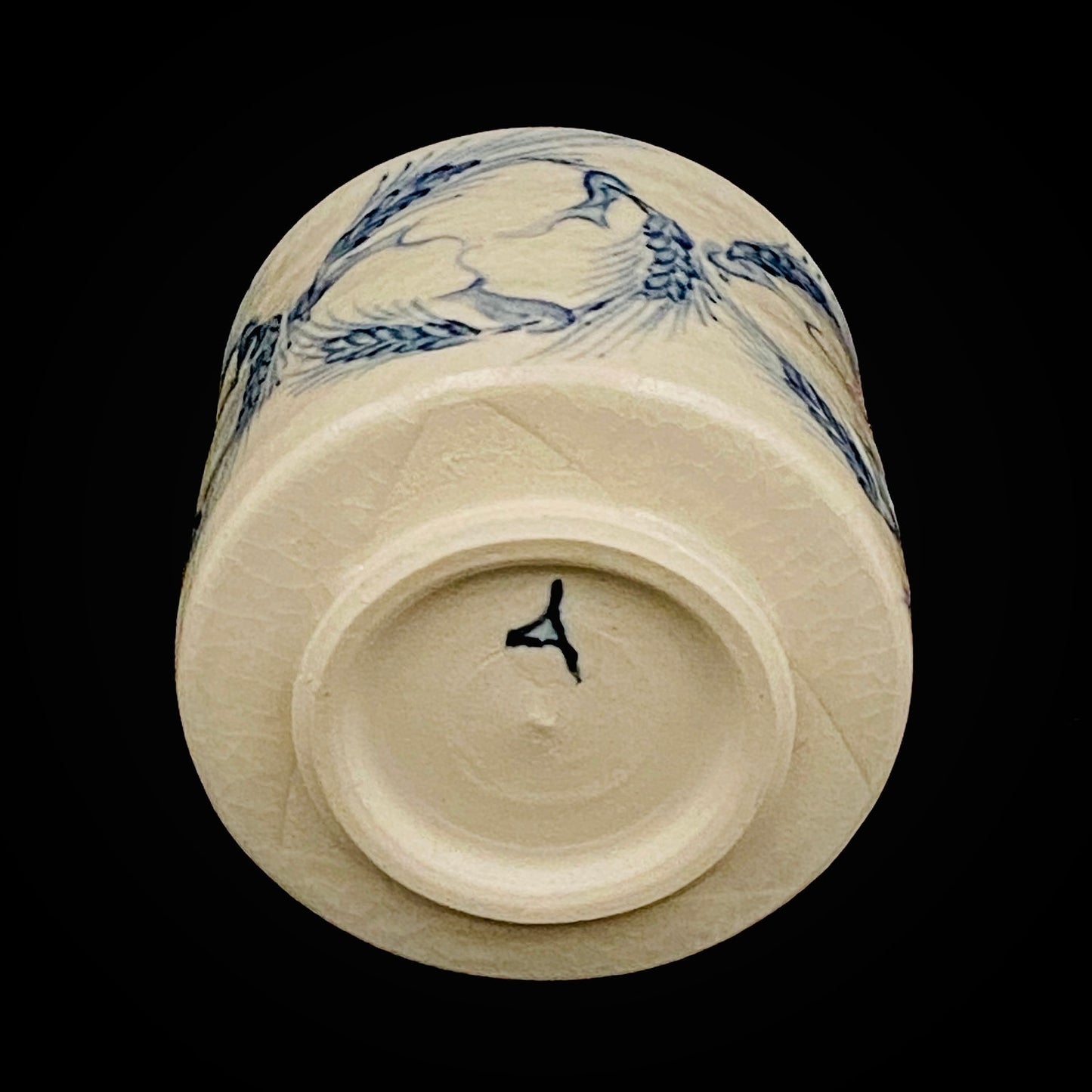 青山窑 青山德弘（Aoyama Norihiro）作 白釉贯入染付麦穗纹 筒型自由杯 和风威士忌杯 酒器 #381