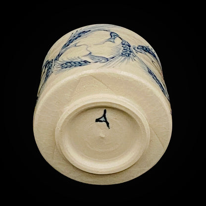 青山窑 青山德弘（Aoyama Norihiro）作 白釉贯入染付麦穗纹 筒型自由杯 和风威士忌杯 酒器 #381