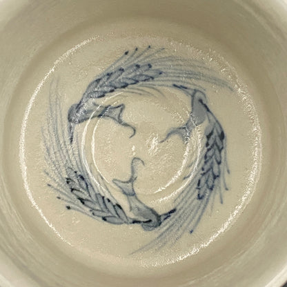 青山窑 青山德弘（Aoyama Norihiro）作 白釉贯入染付麦穗纹 筒型自由杯 和风威士忌杯 酒器 #381