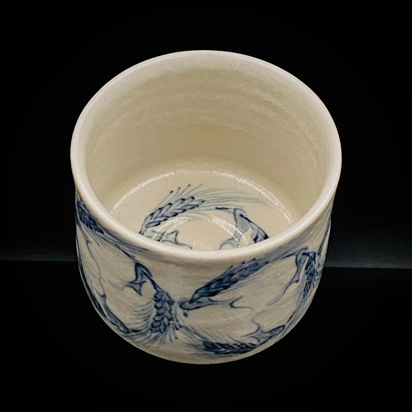 青山窑 青山德弘（Aoyama Norihiro）作 白釉贯入染付麦穗纹 筒型自由杯 和风威士忌杯 酒器 #381